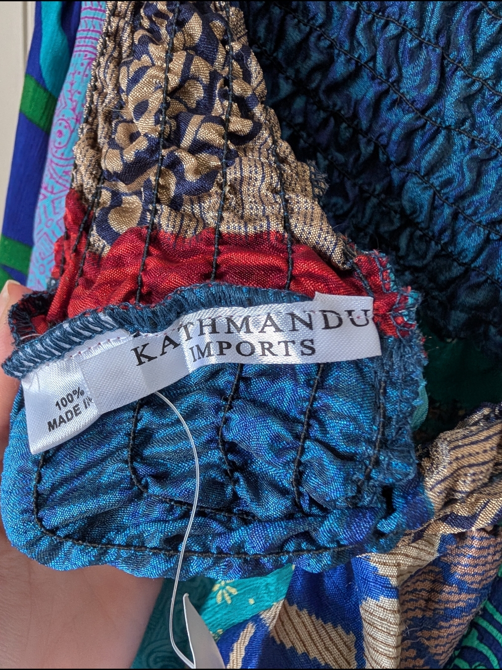 Smocked Waist Teal & Navy Multi-Panel Skater Skirt - Picture 3 of 4